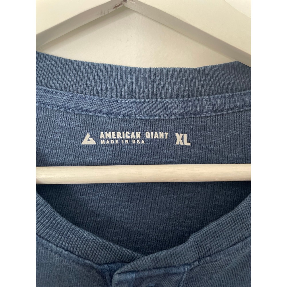 American Giant Henley Shirt Mens XL Broken In Premium Slub Blue USA Long Sleeve - Picture 6 of 10